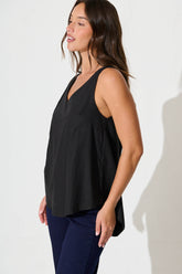 Black Cotton Linen Kaycie Blouse